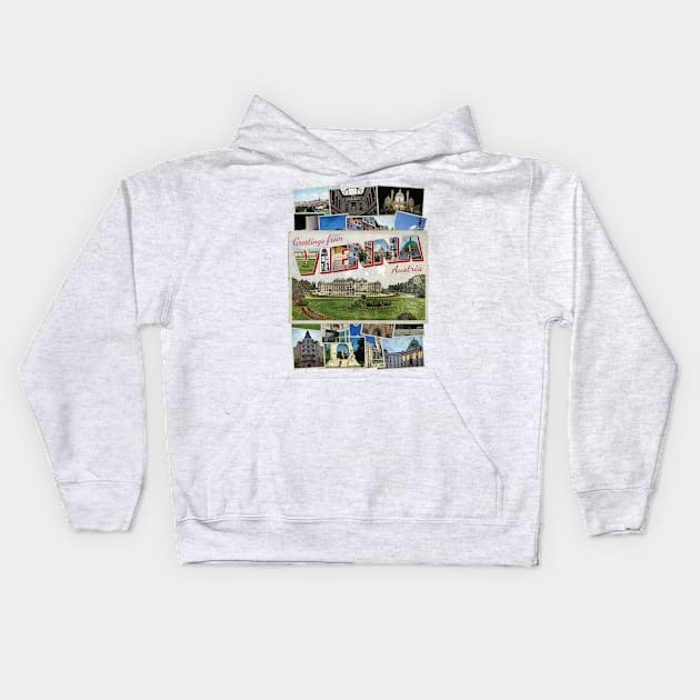 Greetings from Vienna in Austria Vintage style retro souvenir Kids Hoodie by DesignerPropo